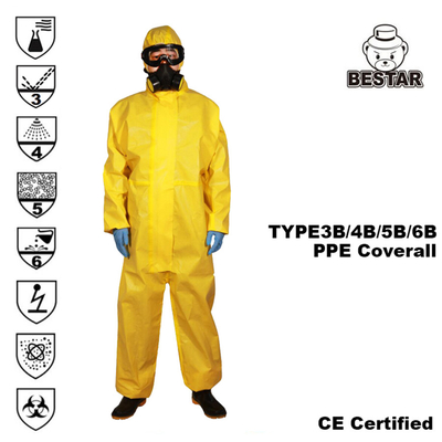Type jaune combinaison médicale jetable de 3B/4B/5B/6B pour la protection de bactéries de virus