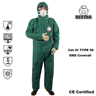 Type 5 costumes jetables imperméables du type 5 et 6 de 6 combinaisons de SMS avec Hood For Asbestos
