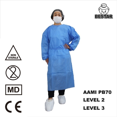 Veste jetable de robe de laboratoire d'espèces de manteau jetable bleu de laboratoire avec la manchette élastique