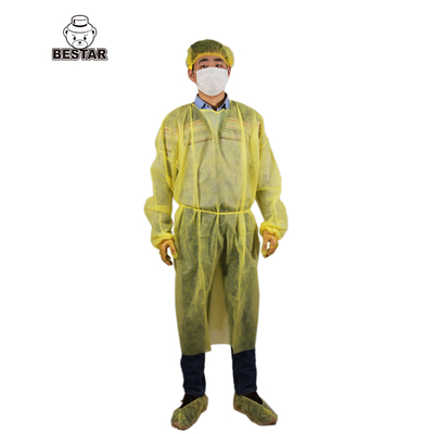 Le PPE jetable de longue douille habille de niveau 1 robe d'isolement avec tricotent le collier de manchette