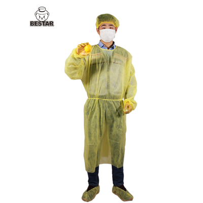 Robes médicales d'isolement de robe jetable jaune d'isolement pour la protection